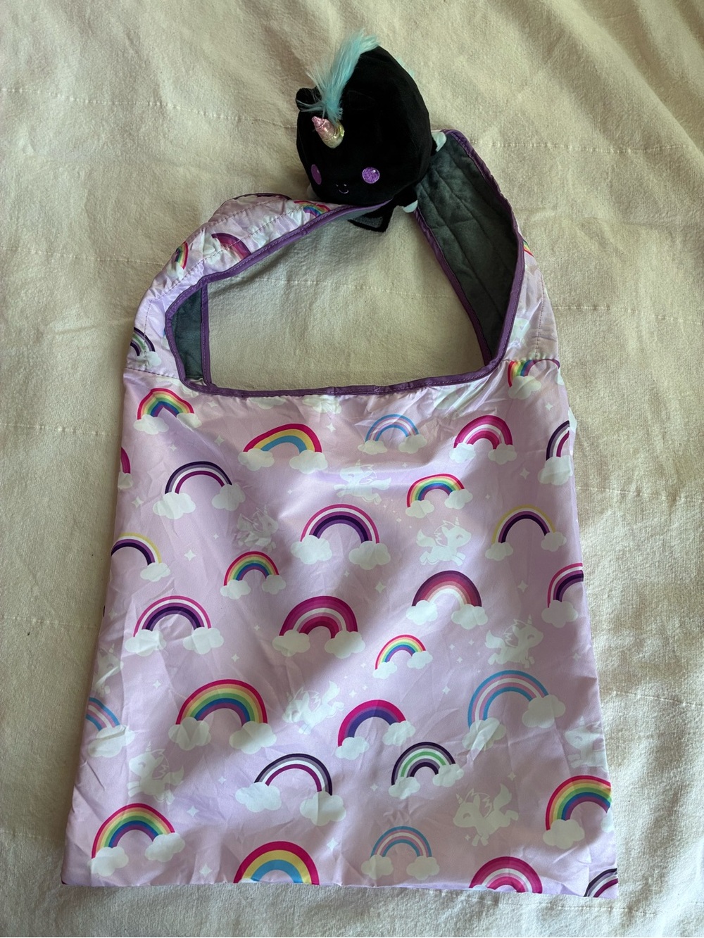 TeeTurtle Unicorn Rainbow Cloud Pattern Purple Tote Reuseable Bag Kawaii UwU